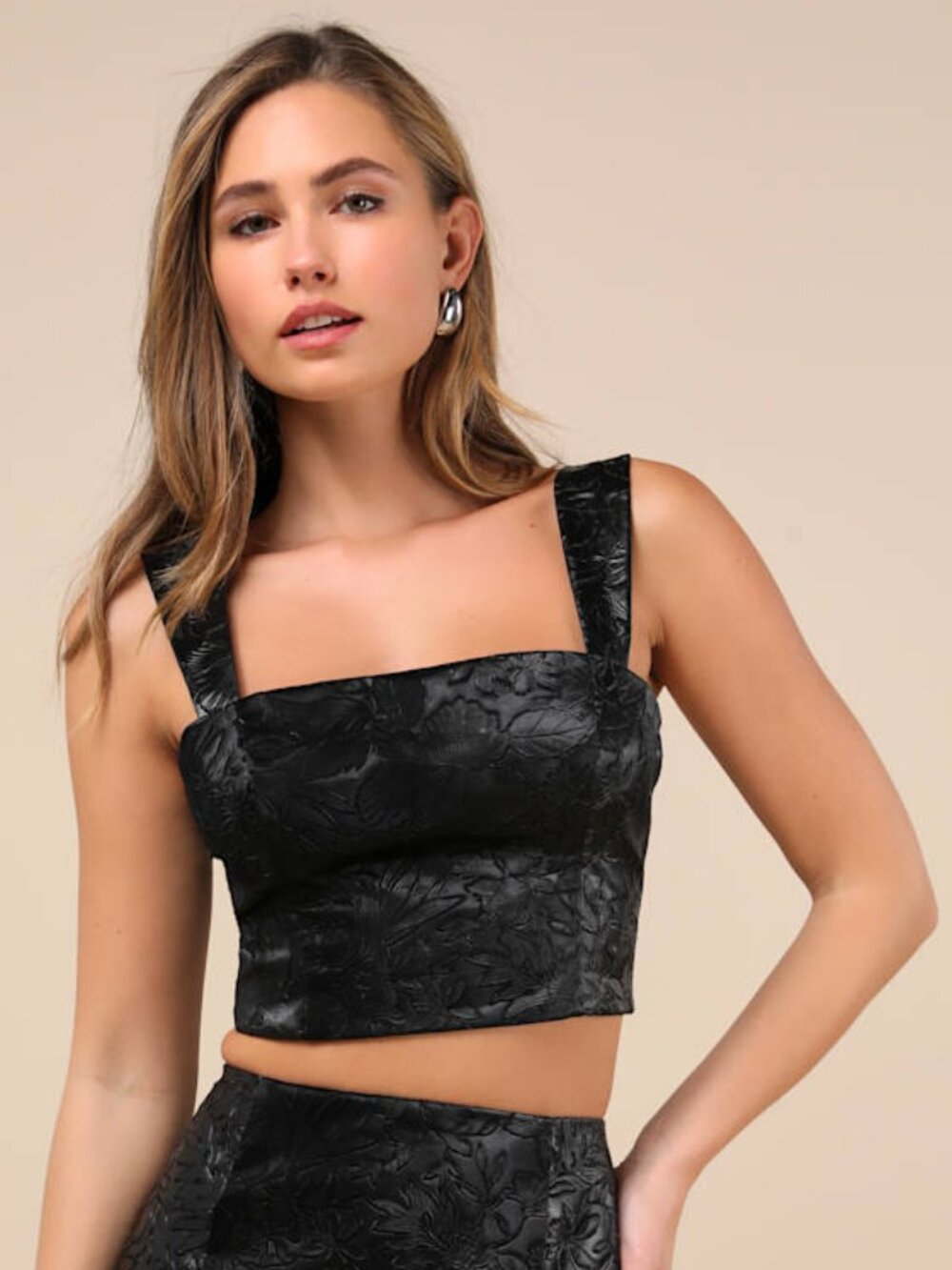Lulus Elaborate Chicness Black Embossed Lace-up Top - Size L